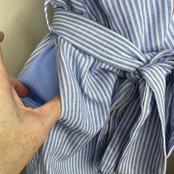 Sienna Sky Womens Tie Front Jumpsuit Blue and White Pinstripe Size Medium - Picture 7 of 14
